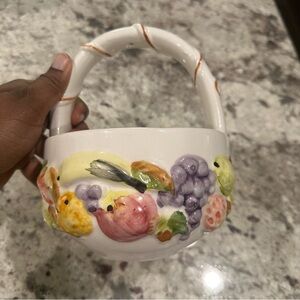 FARIA & BENTO Hand Painted Ceramic Basket Fruit Easter Home Decor Kitchen